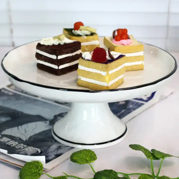 Nordic Simple 10 Inch Ceramic Cake Stand with Black Rims and Dots Design Custom Color Dessert Plates