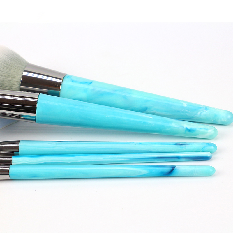 Blue Simulated Marble Handle Makeup Brushes