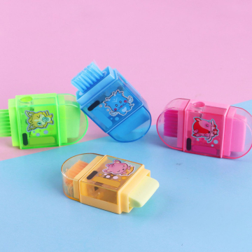 Kreatif 3-in-1 lubang pensil manual pensil dengan kuas eraser untuk siswa sekolah dasar