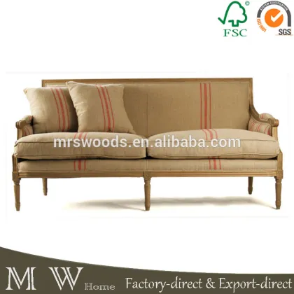 natural oak wood sofa with blue stripe, french country style sofa, french country sofa