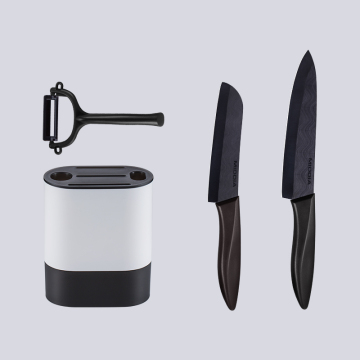 MIDDIA 4-Piece Chef Knife Set - Ceramic Kitchen Knives, Santoku & Peeler