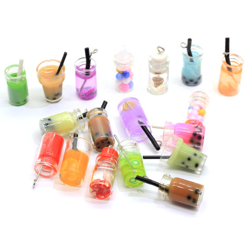 Mengsel 3D Vruchtensap Fles Ontwerp Charms 3D Boba Melk Thee Hars Hangers Oorbel Charm Mode-sieraden Accessoires