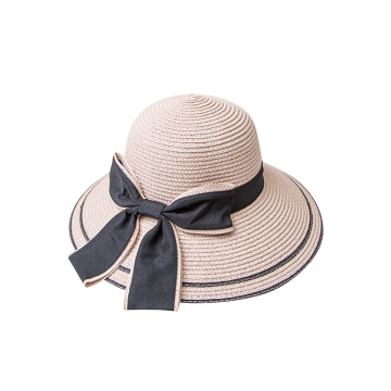 Summer Beach Straw Hat with Bowknot and Ribbon