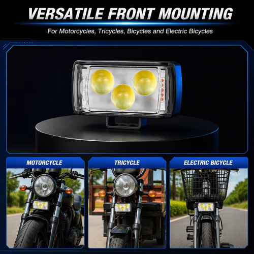 Ultra-bright Retrofit Light High-low Beam Red-blue Electric Motorcycle 3-chip Headlight Street Lamp External Led Spotlight