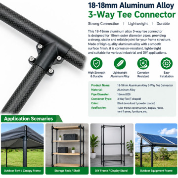 18-18mm Aluminum Alloy 3-Way T Tube Connector for 18mm OD Pipes