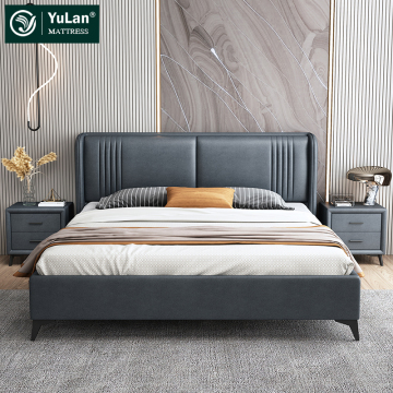 Modern Leather Italian King Size Bed with High Headboard