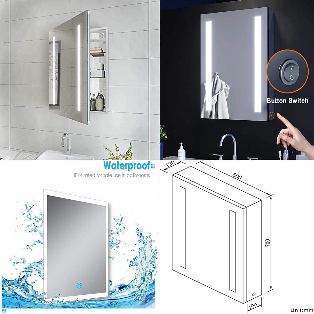 Sally Bathroom Mirror Medicine Cabinet Aluminum Storage Cabinet 20 X 27.5 Inch Frameless Defogger Wall Mounted Vanity Mirror with Dimmable Touch Switch