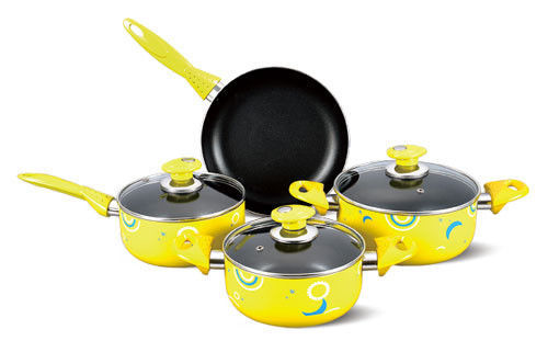 Yellow Allover Printing 7 Pcs Nonstick Pan Set Kitchen Cookware