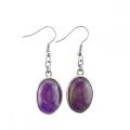 Natural Stone Oval Shape Dangle Earring Gemstone Crystal Hook Earrings Amethyst Quartz Hoop Charm Earring for Women Girl