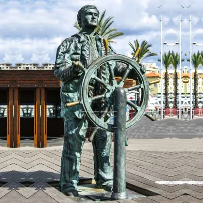 Antique outdoor exterior metal man sculpture bronze helmsman statue