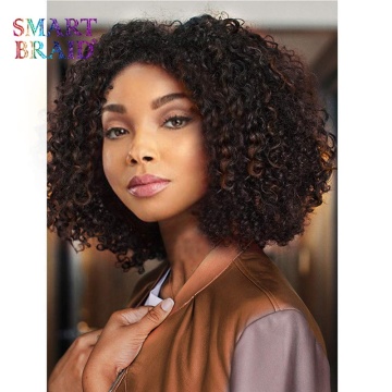 Wholesale Mixed Brown 14 Inch Shoulder Length Short Afro Curly Wig With Bangs Kinky Fluffy Synthetic Hair Wigs For Black Women
