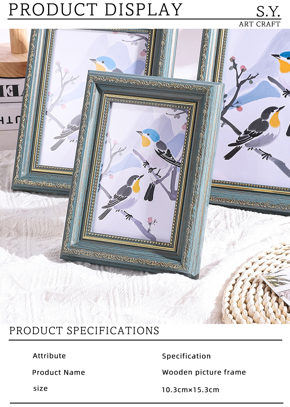 Elegant Blue Gold Accent Frame for Home X