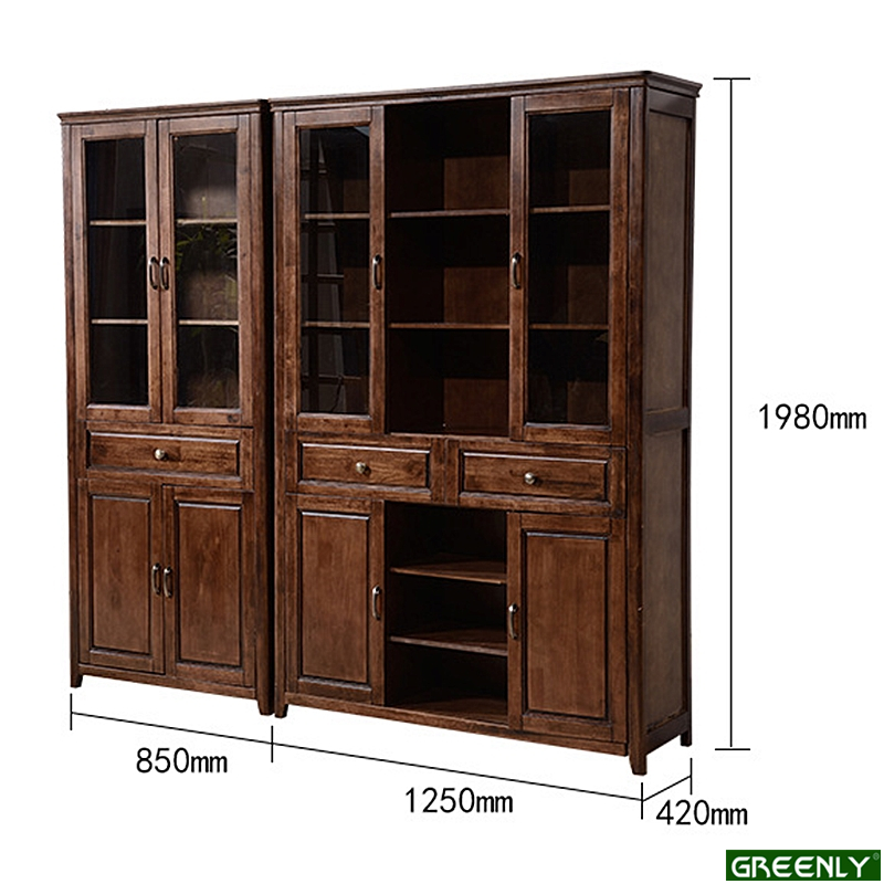 American Style Solid Wood Bookcase with Glass Doors