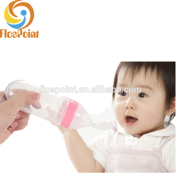 Soft silicone baby rice cereal feeding bottle with spoon