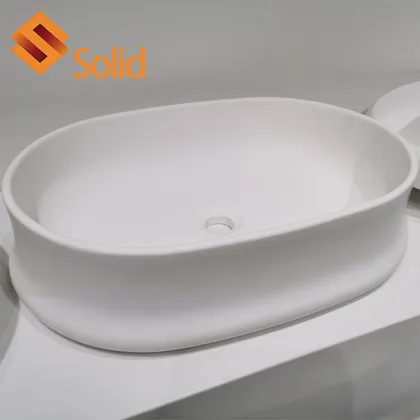 White Round Oval Solid Surface Integrated Bathroom Sink