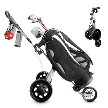 Foldable Golf Push Cart with 3 Wheels and Bag