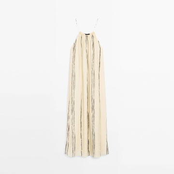 Women's vacation style embroidered detail flowing mid length camisole dress