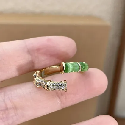 New Chinese Style Green Bamboo Zircon Open Rings