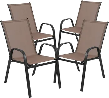 Outdoor Furniture Set: 4 Pack Stackable Chairs with Flex Comfort Material and Durable Metal Frame