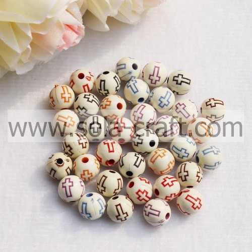 6MM/8MM Acrylic Washed Cross Pattern Acrylic Spacer Beads