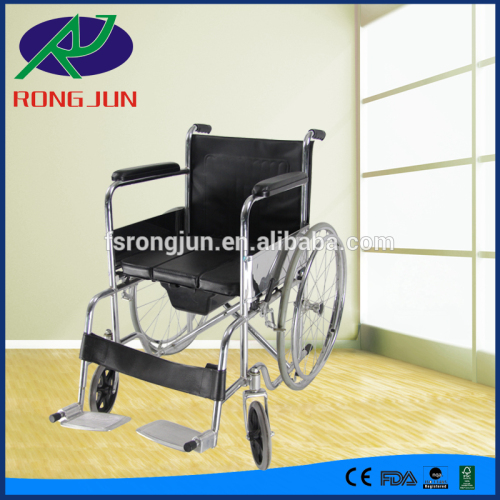 Handicapped folding chromed quick release wheelchair with commode for disabled