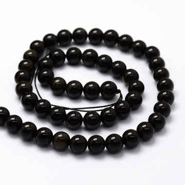 Golden Sheen Obsidian Round Beads Strands - 8mm - Pandahall