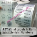 Custom rond argent Pet vinyle étiquettes en rouleaux, vinyle étiquettes avec numéros de séries, de l'eau preuve Silver Pet vinyle Labels