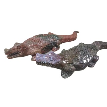 High-Quality Hand-Carved Natural Agate Crocodile Sculpture for Desktop Ornament