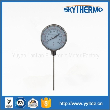 industrial stainless steel 304 case bottom connection bimetal boiler steam thermometer