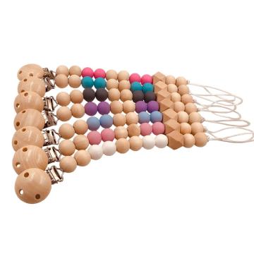 Beech Animals Teether Baby Pacifier chain Crochet Beads Chewable Infant Holder Wooden Teether