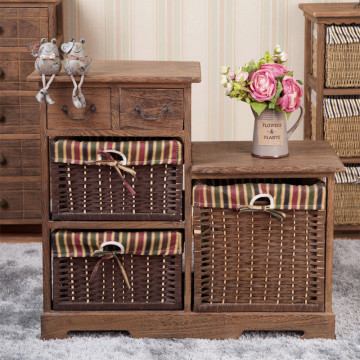 Recyclable Wooden Storage Cabinet Wicker Basket Drawers