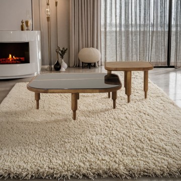 Mesa de café cuadrada de laurentiana de lujo moderno con tapa de mármol y patas de madera