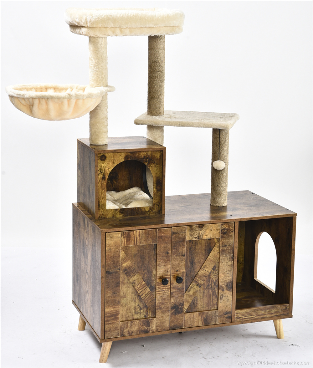 New Design Wholesale Cat Product Modern Cat Scratch Tree Cat Furniture Condo Tower Litter Box