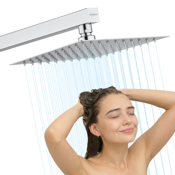 Leelongs 8 Inch Stainless Steel Shower Head with Extension Arm - High Pressure Square for Full Body Coverage