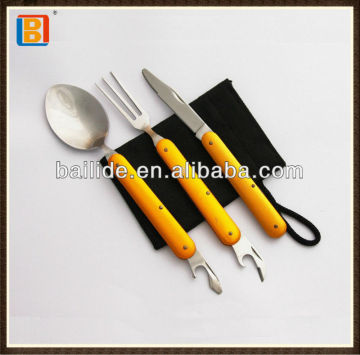 2017 Children Cut Combination Stainless Steel Foldable Golden Camping Cutlery Set With Fork And Spoon
