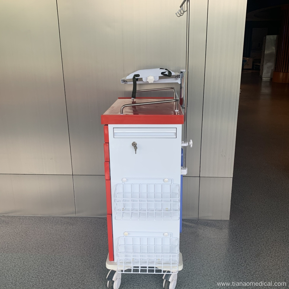 Hospital Steel Drawer Defibrillator Shelf Emergency Trolley