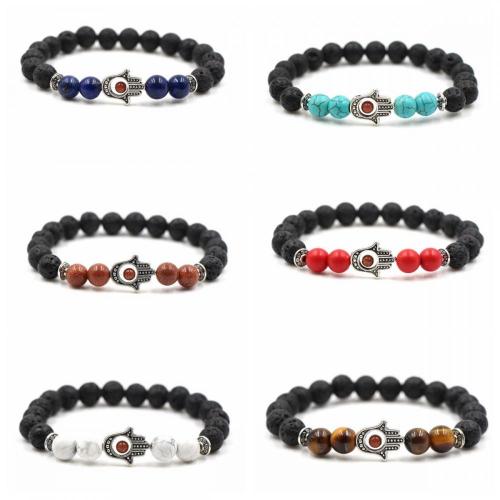 Semi Precious Stone Evil Eye Lava Stone Bracelet