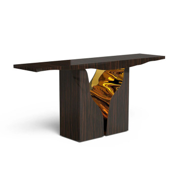 Luxury Italian Design Stainless Steel and Wood Console Table