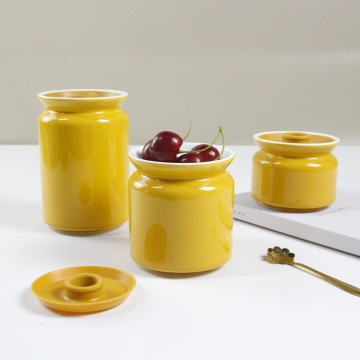 Ceramics Food Storage Jar Set with Silicone Lid - Brown Container for Coffee, Tea, Sauce, Sugar