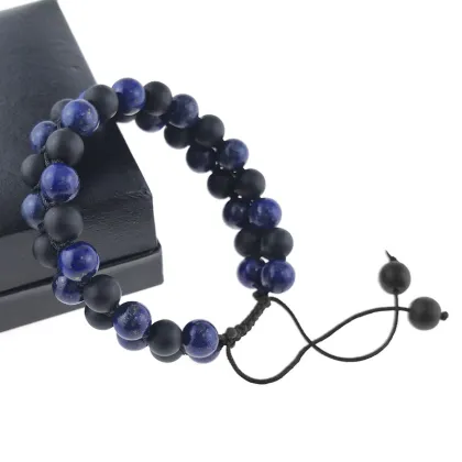 Make your own black blue agate bead bracelet