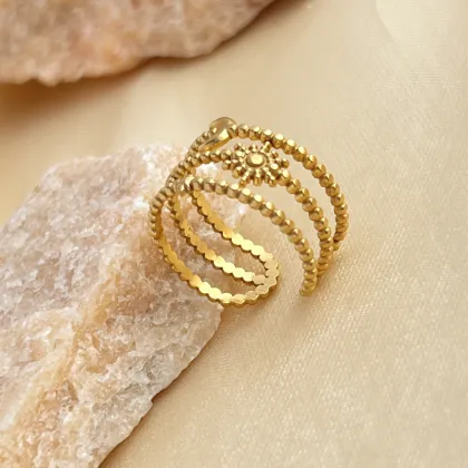 18K Gold Plated Titanium Steel Open Bracelet with Stars and Moons Design