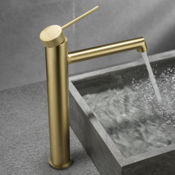 Tall deck mounted brass mixer tap bathroom sink long brushed gold bathroom faucet