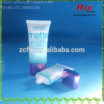 30ml super flat cosmetic tube with red flat cap for BB cream, oval shape PE soft tube with super flat metal cap