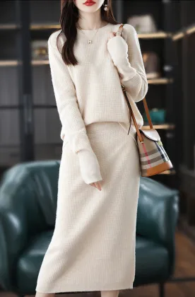 All wool knit skirt suit for women