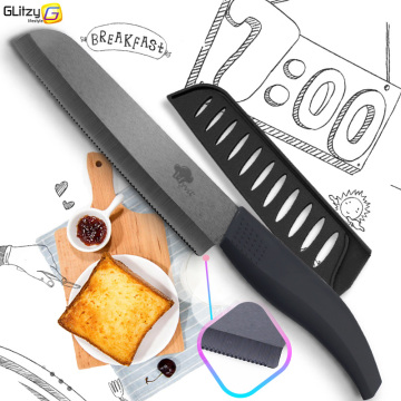 Ceramic Knife Serrated Bread Kitchen Zirconia Black Blade Knife Cooking 6
