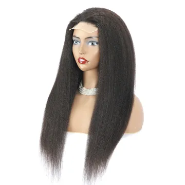 Factory Price Raw Virgin Human Hair Kinky Straight Lace Front Wig Yaki 4x4 Transparent Lace Closure Wig with Baby Hair  Vendor