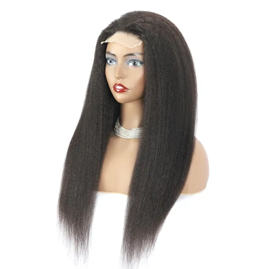 Factory Price Raw Virgin Human Hair Kinky Straight Lace Front Wig Yaki 4x4 Transparent Lace Closure Wig with Baby Hair  Vendor