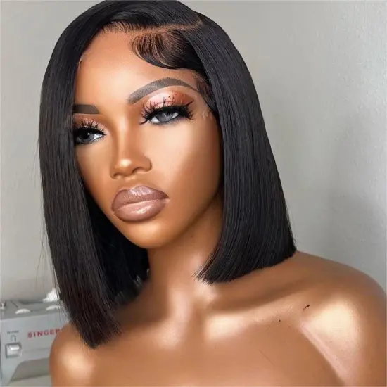 XBL Glueless 5x5 HD Lace Human Hair Wigs: Explore Natural Color Straight Brazilian Human Hair Short Bob Wigs with C-Part Lace