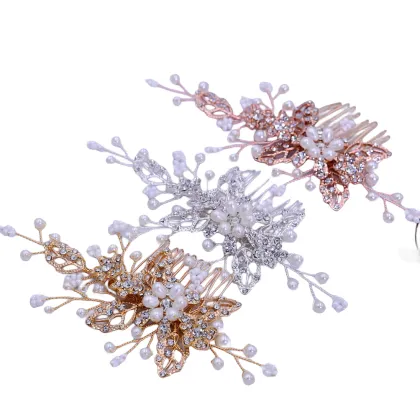 Bridal Crystal Pearl Gold Leaf Princess Headband Crown