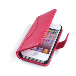 Red, White Plain Leather Original Apple Iphone Protective Case With Credit Card Holder